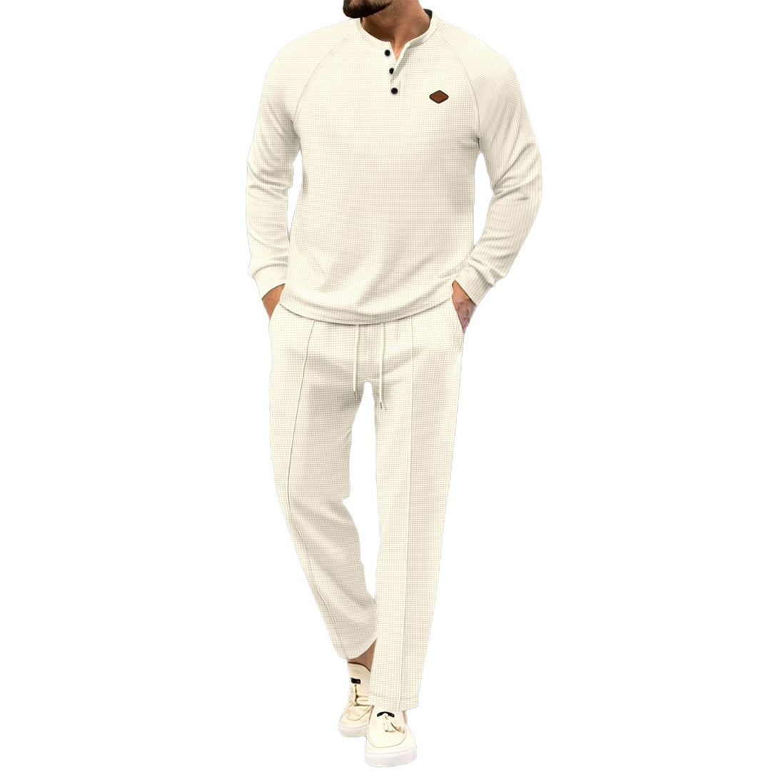 Herren lässiges Langarmshirt mit Knopfleiste und eleganten Jogginghose Echoarchiv