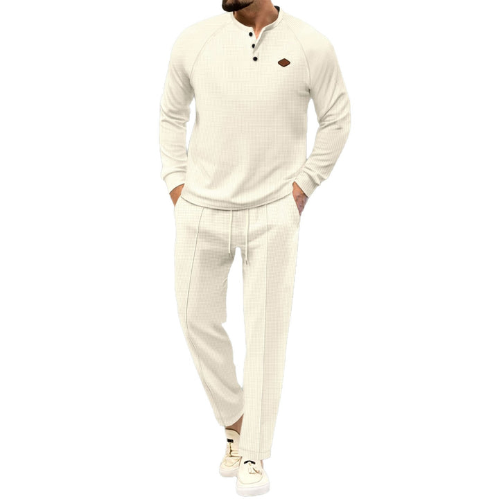 Herren lässiges Langarmshirt mit Knopfleiste und eleganten Jogginghose Echoarchiv