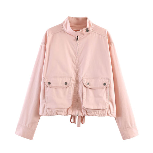 Damen Kurzjacke im Safari‑Stil mit Stehkragen, Kängurutaschen und Kordelzug Echo Archiv