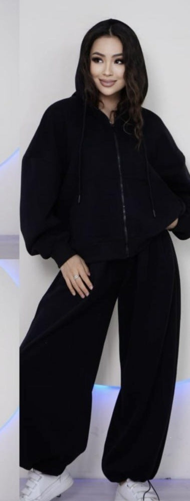 Damen übergroße Kapuzenjacke mit Reißverschluss und weite Jogginghose Lounge Set – Auréline