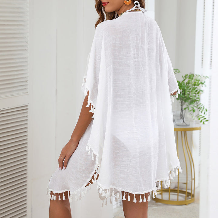 Damen Strandtunika mit fransigem Saum und ausgeschnittenem Design Echo Archiv