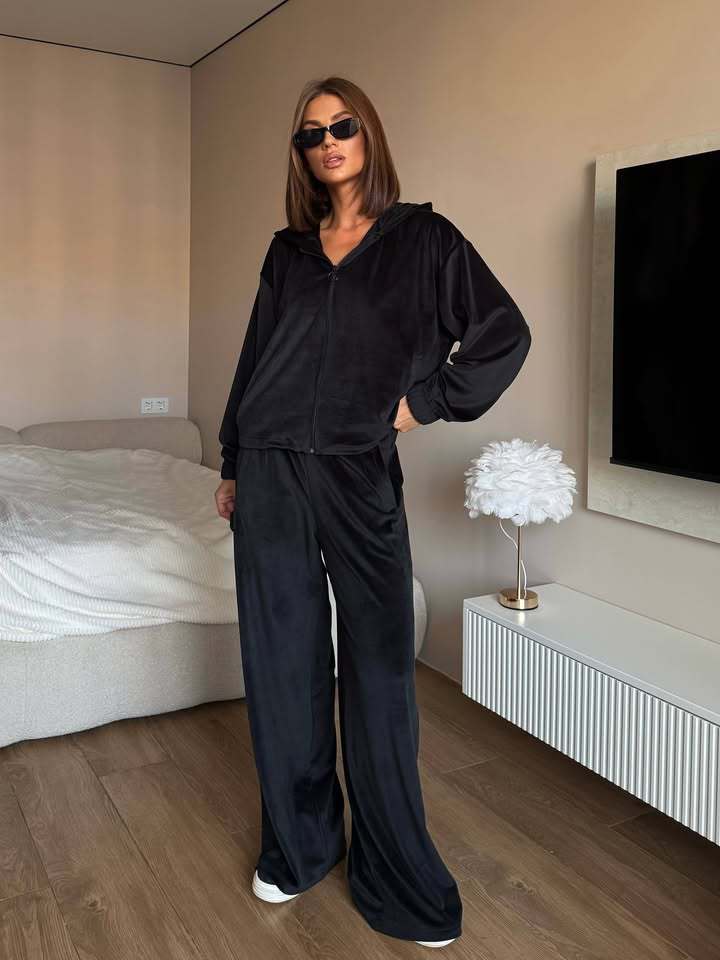 Damen Loungewear-Set mit leichtem Zip-Hoodie, elastischen Bündchen und weiten Palazzo-Hose – Avérine