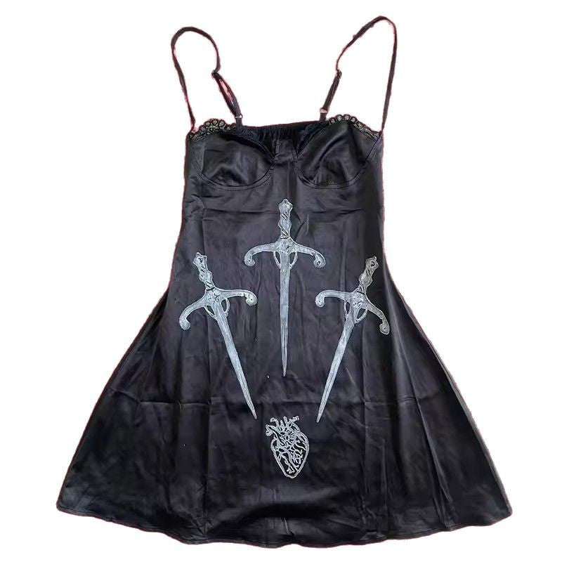 Damen Verspieltes Satin-Kleid mit Kunstgrafiken Echo Archiv