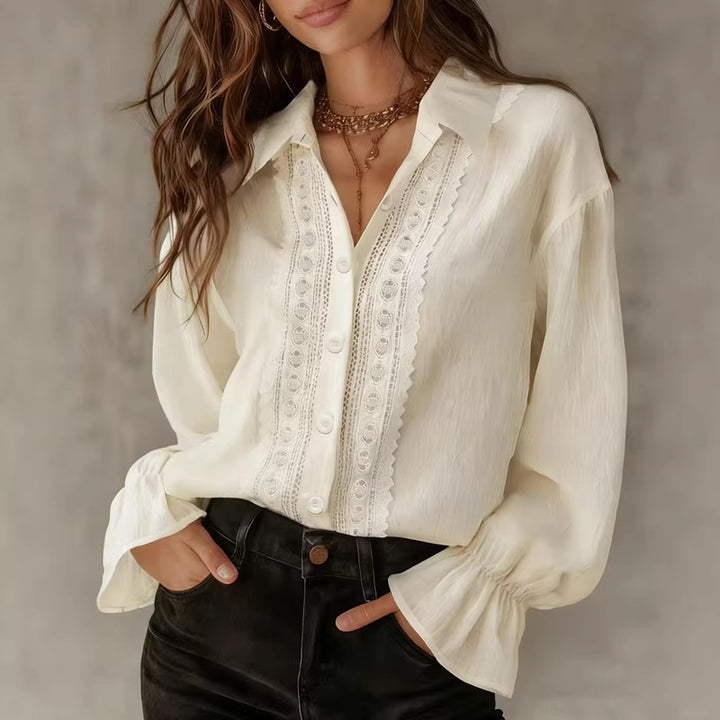 Damen elegante Bluse mit Spitzendetails und Ballonärmeln Echo Archiv
