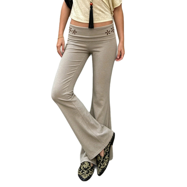 Damen nan Yogahose Flared mit Umschlagbund, komfortable Bootcut-Passform und Laser-Cut Blütendetail Echo Archiv