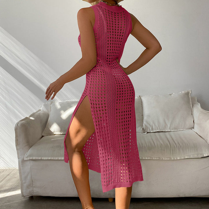 Damen luftiges Häkel-Strandkleid mit hohem Schlitz und transparenter Struktur Echo Archiv