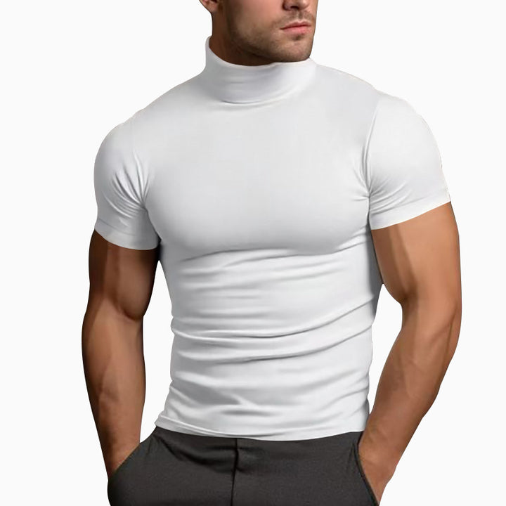 Herren Kurzarm-T-Shirt mit Stehkragen und figurbetontem Schnitt Echoarchiv