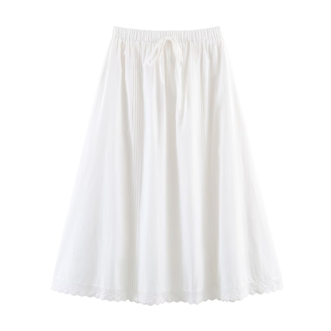 Damen Midirock mit elastischem Bund, Plissee-Details und besticktem Spitzenbesatz Echoarchiv
