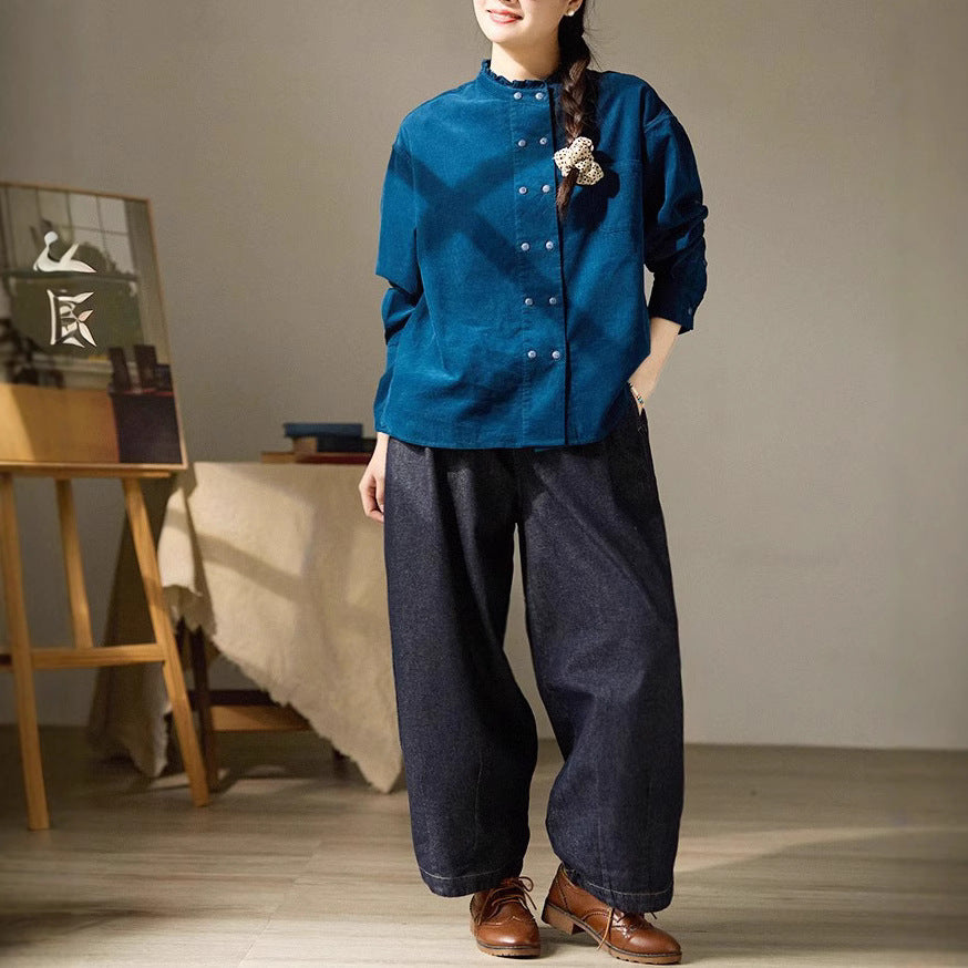 Damen Lässige Bluse mit Rüschensaum Echoarchiv