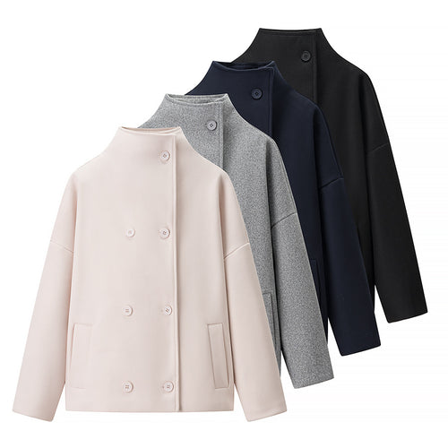 Damen Kurze doppeltgeknöpfte Oversize-Boxy-Jacke mit Stehkragen und Eingrifftaschen Echo Archiv