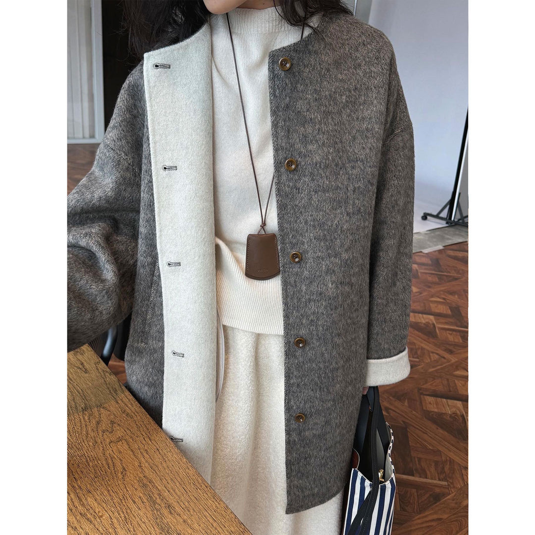 Damen Oversized Wollmix-Mantel mit Knopfleiste und umschlagbaren Teddy-Bündchen Echoarchiv