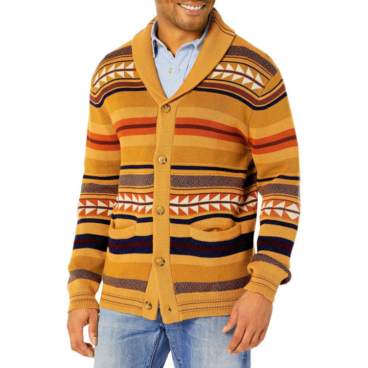 Herren Strickjacke mit geometrischem Muster und praktischen Taschen Echoarchiv