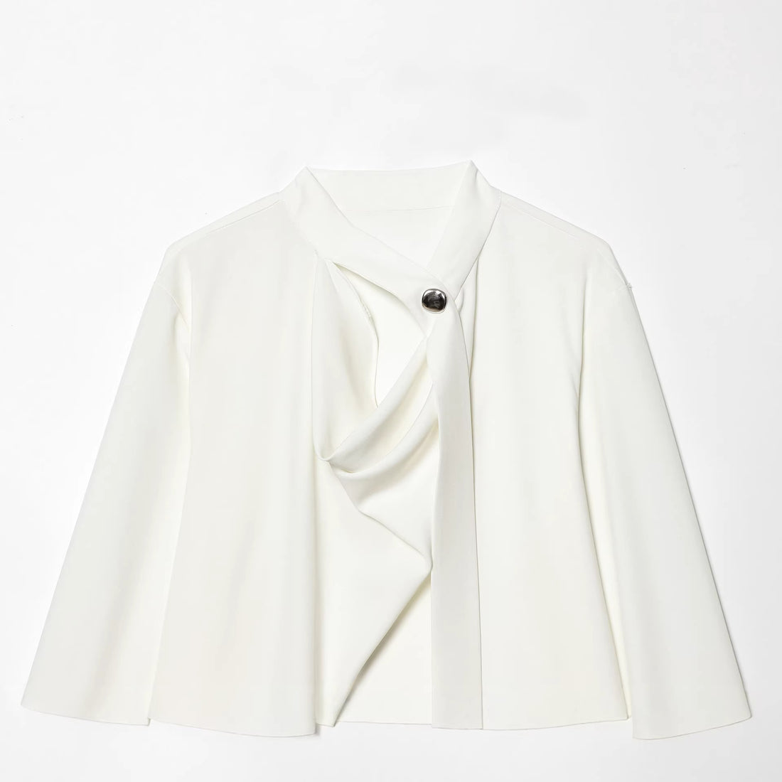 Damen schluppenbluse mit drapierter Knotenfront und breiten Manschetten – Élovi