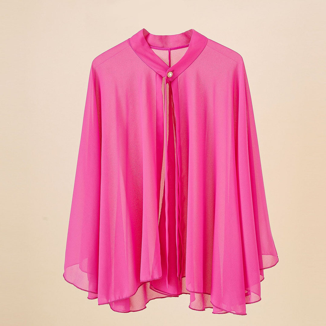 Damen Chiffon-Cape mit Schleifenkragen und Zierknopf – Avérine