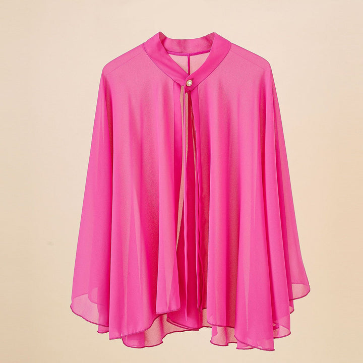 Damen Chiffon-Cape mit Schleifenkragen und Zierknopf – Avérine