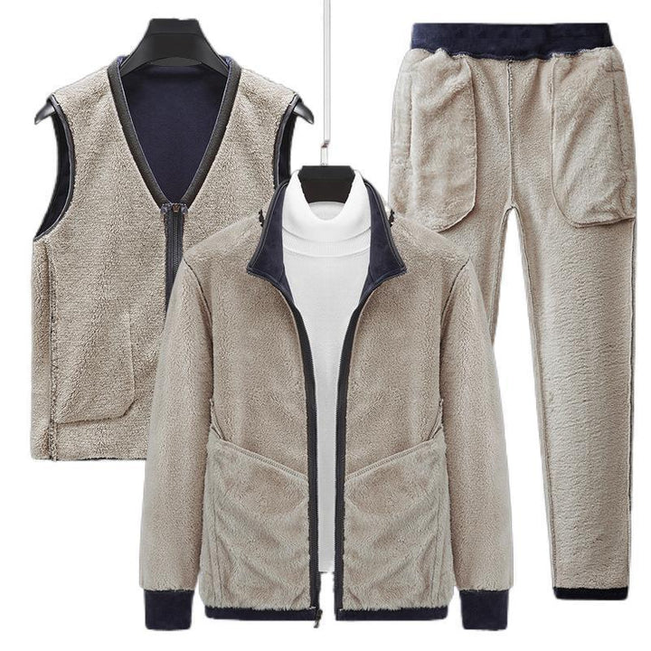 Herren wärmendes Fleece-Dreiteiliges Set mit Reißverschlussjacke, Teddyweste und Jogginghose Echoarchiv