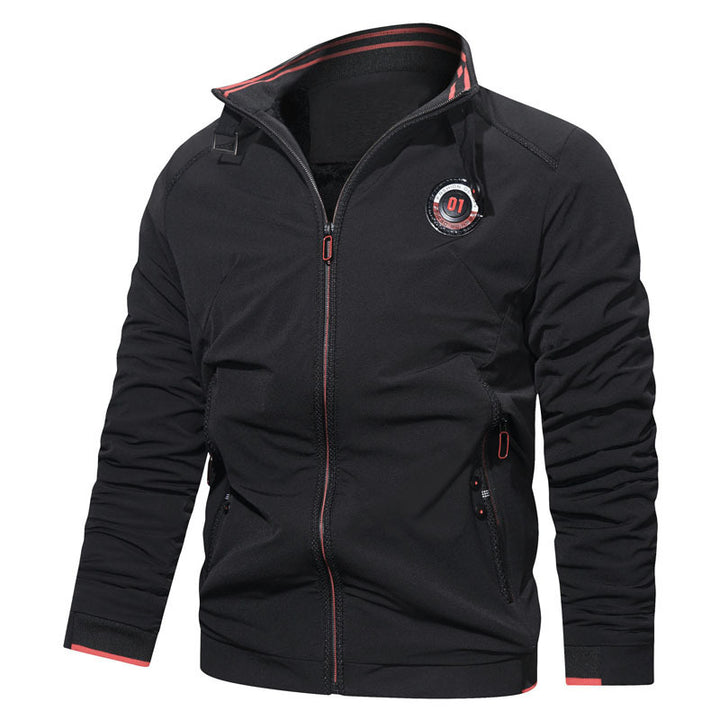 Herren leichte Zipjacke mit Stehkragen, sportiven Kontrastdetails und Reißverschlusstaschen Echoarchiv