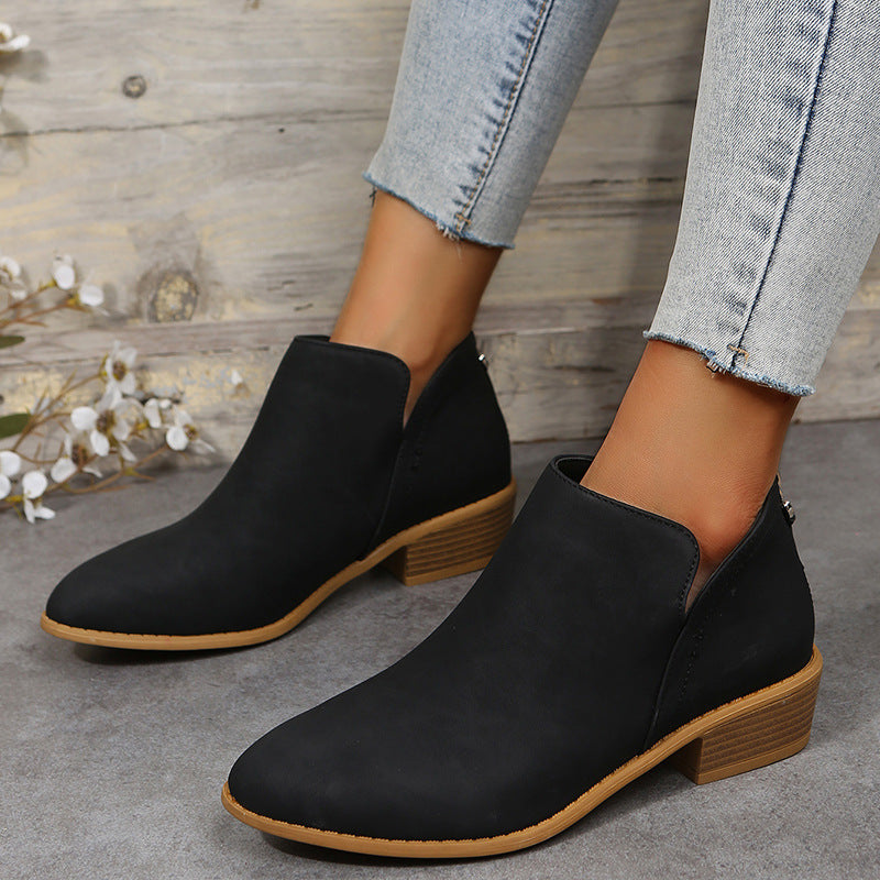 Damen Metallic-Ankleboots mit spitzer Kappe, Rückreißverschluss und niedrigem Blockabsatz Echoarchiv