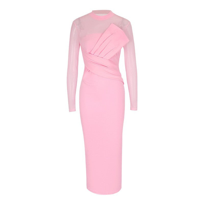 Damen Elegantes Langarm-Midi-Kleid mit raffinierter Drapierung und figurbetonter Silhouette Echo Archiv