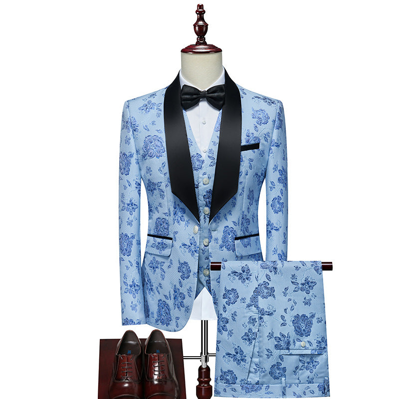 Herren Luxuriöses dreiteiliges Smoking-Set mit Schalrevers und Blumen-Jacquard Echo Archiv