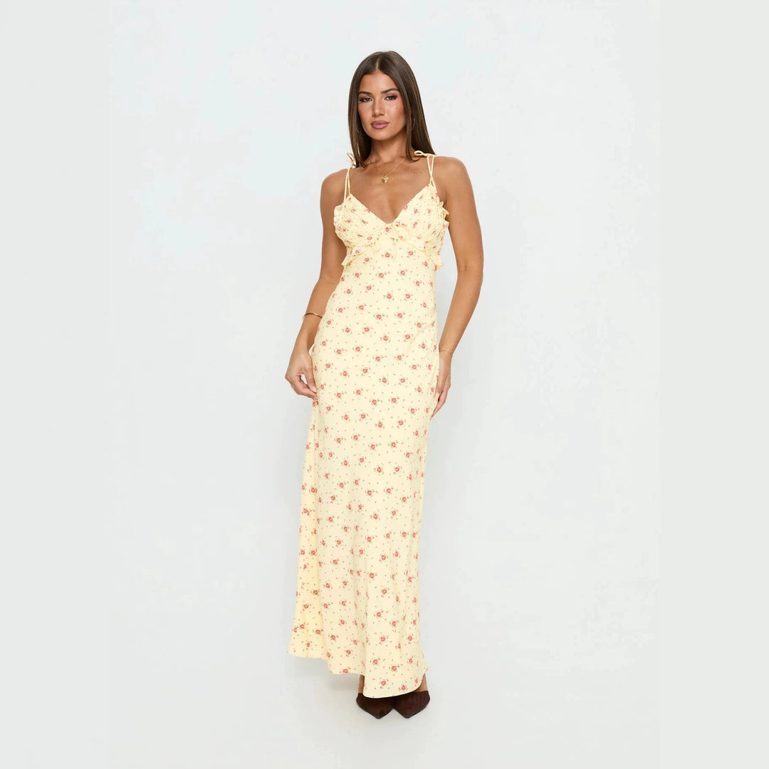 Damen Maxi-Kleid mit verspieltem Blumenmuster und verstellbaren Spaghetti-Trägern Echo Archiv