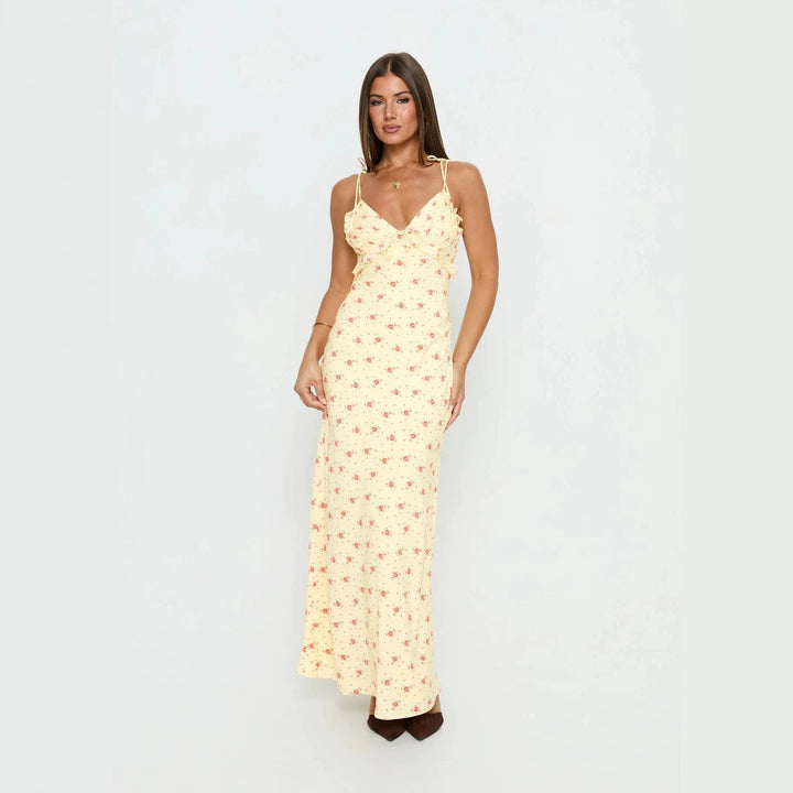 Damen Maxi-Kleid mit verspieltem Blumenmuster und verstellbaren Spaghetti-Trägern Echo Archiv