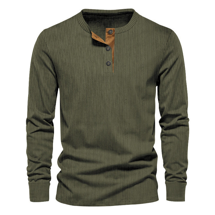 Herren Langarm Henley-Shirt mit strukturiertem Rippdesign und modischen Knopfdetails Echoarchiv
