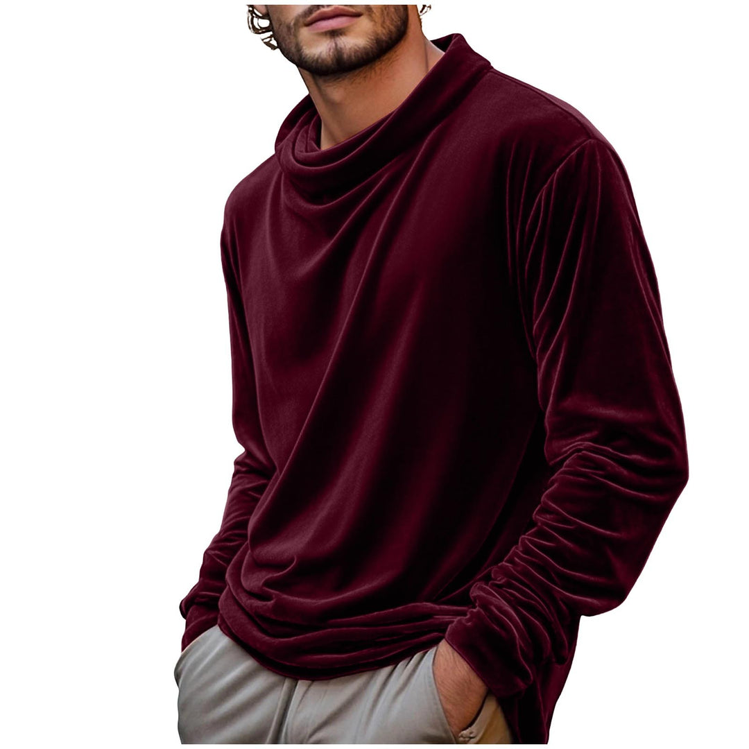 Herren Samt-Langarmshirt mit Schalkragen – Marzano
