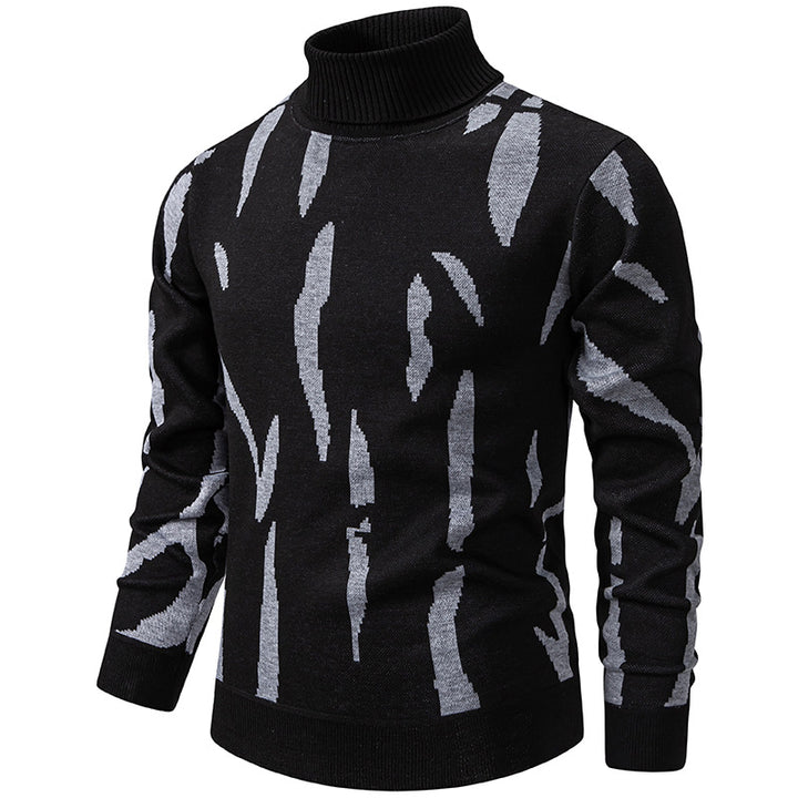 Herren Strukturierter Rollkragenpullover mit abstraktem Jacquardmuster und gerippten Abschlüssen Echo Archiv