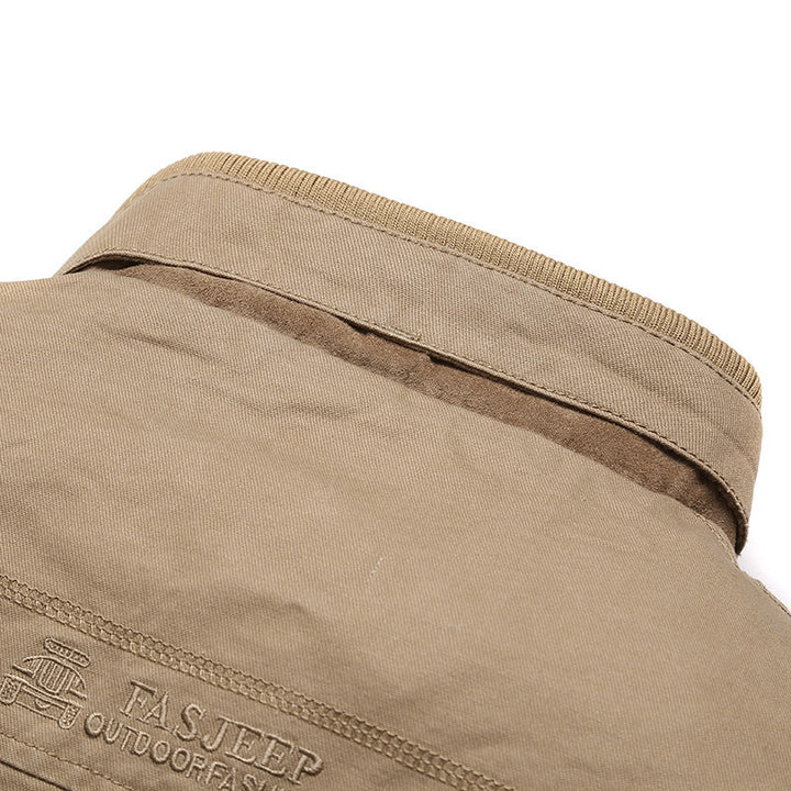 Herren Canvas-Übergangsjacke mit Rippenkragen, verdecktem Reißverschluss und kariertem Innenfutter – Taviero