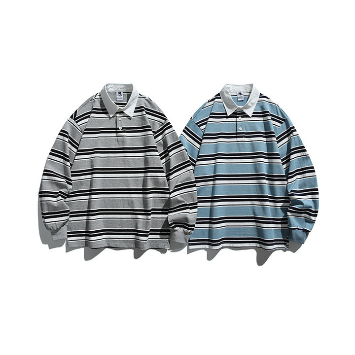 Unisex Oversize-Langarm-Rugbyshirt mit Kontrastkragen und markantem Streifenmuster Echo Archiv