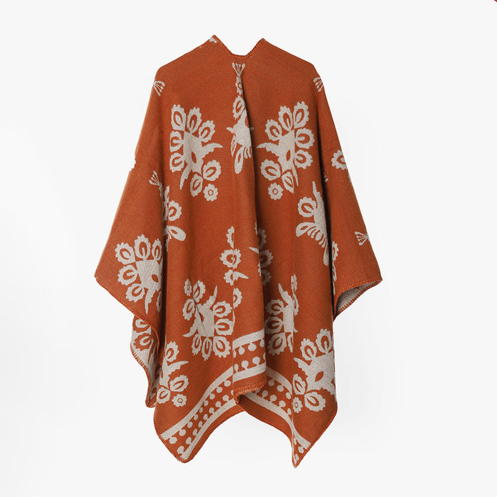 Damen Jacquard‑Überwurf im Cape‑Stil mit floraler Ornamentstruktur – Avérine