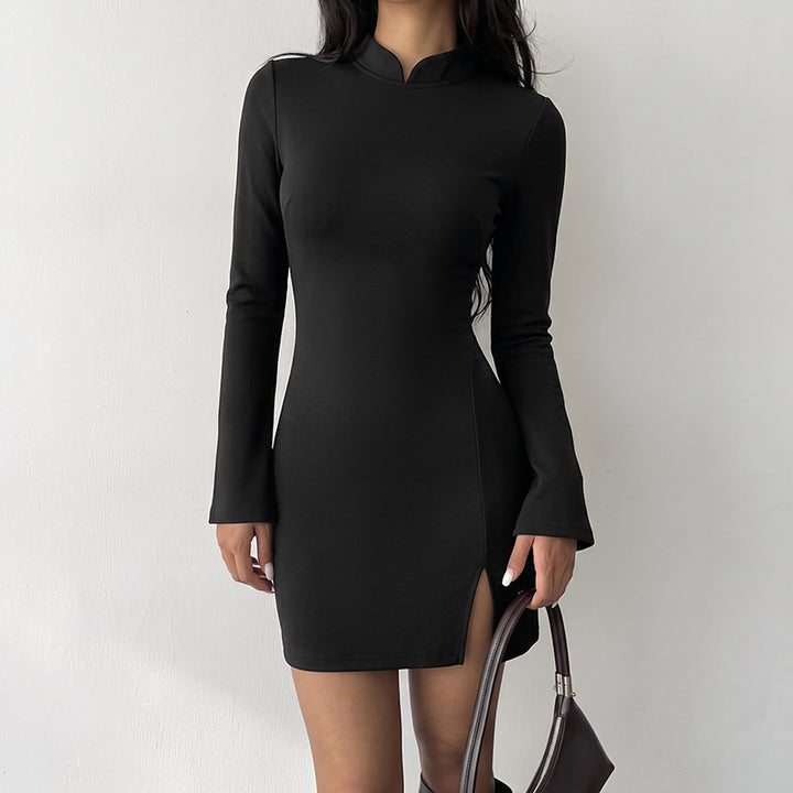 Damen Elegantes Kleid mit Stehkragen und langem Arm Echo Archiv