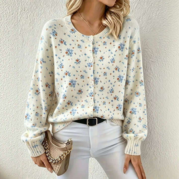Damen Leichter Jacquard‑Strickcardigan mit Leo‑Print, Rundhalsausschnitt und Knopfleiste – Veloura