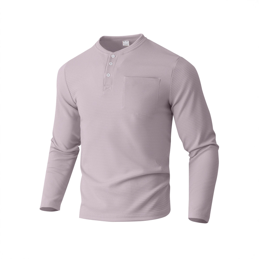 Herren Langarm Henley mit Waffelstruktur und Brusttasche thermisches Langarmshirt – Marzano