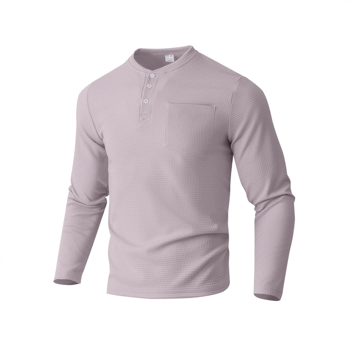Herren Langarm Henley mit Waffelstruktur und Brusttasche thermisches Langarmshirt – Marzano