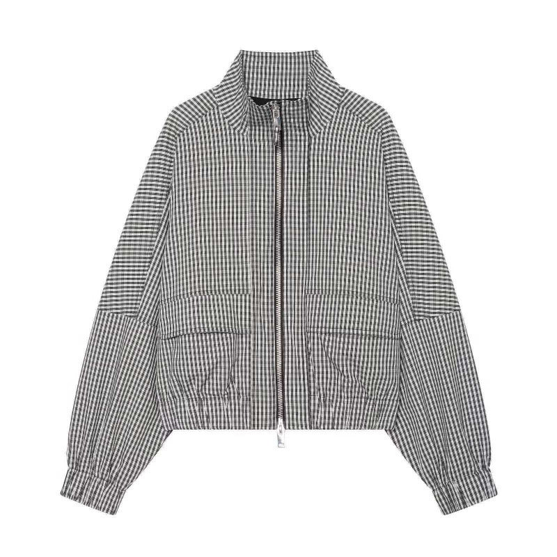 Damen Gekürzte Boxy‑Jacke im Vichy‑Karo mit Stehkragen und Zweiwege‑Reißverschluss Echo Archiv