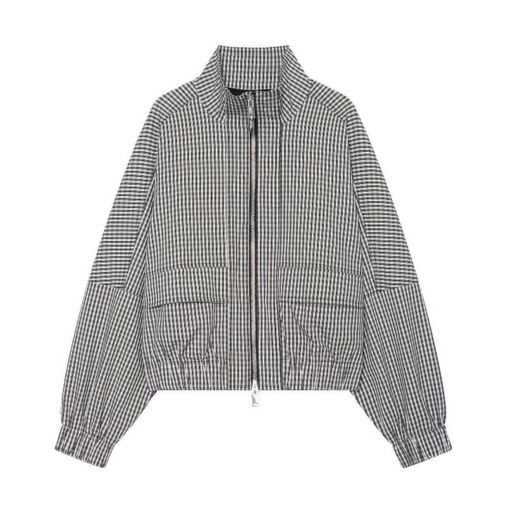 Damen Gekürzte Boxy‑Jacke im Vichy‑Karo mit Stehkragen und Zweiwege‑Reißverschluss Echo Archiv