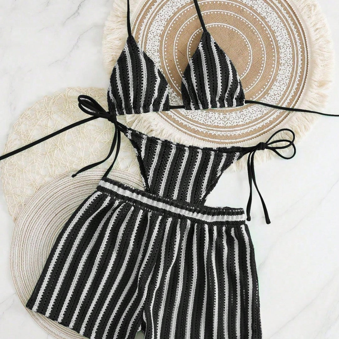 Damen Bikini-Set mit gerafftem Oberteil und hoch taillierten Shorts Echo Archiv