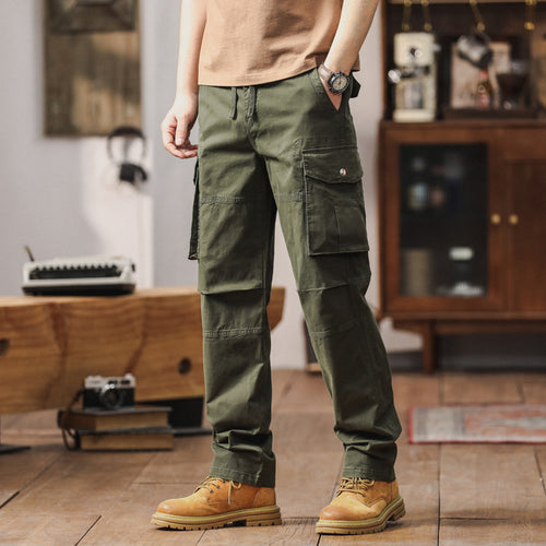 Herren Gerade geschnittene Canvas-Cargohose mit Klapp-Utility-Taschen und Kordelbund Echo Archiv