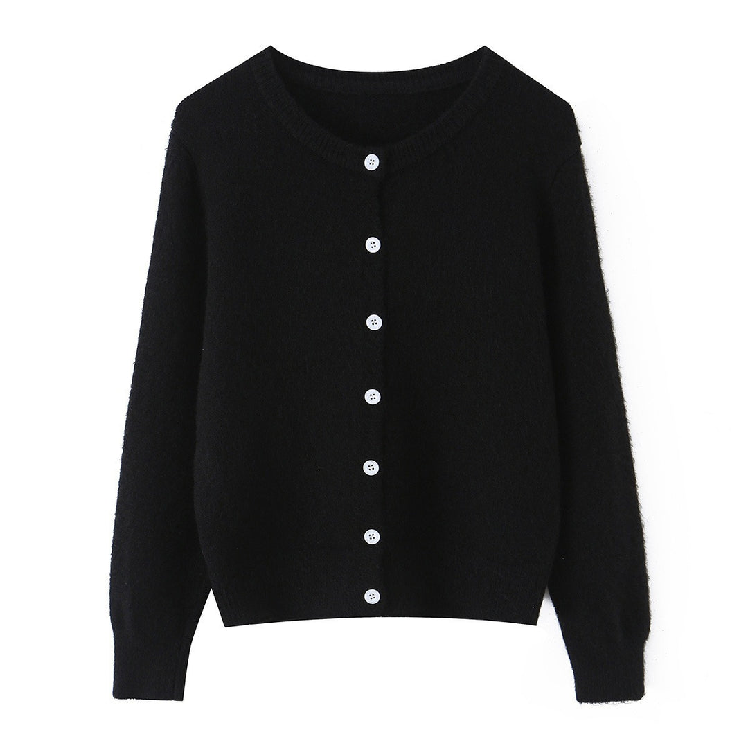 Damen Feinstrick-Cardigan mit Rundhalsausschnitt, durchgehender Knopfleiste und geripptem Saum Echo Archiv