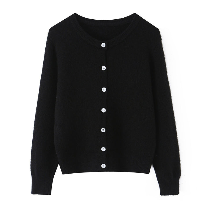 Damen Feinstrick-Cardigan mit Rundhalsausschnitt, durchgehender Knopfleiste und geripptem Saum Echo Archiv