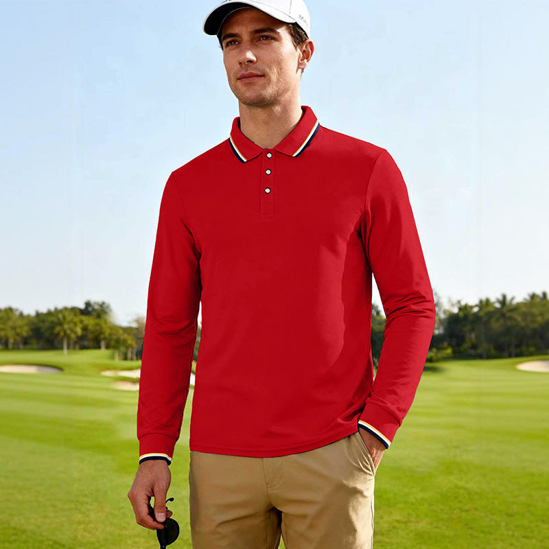 Herren Golf-Performance-Poloshirt langärmlig atmungsaktiv mit Kontrastkragen – Cavello