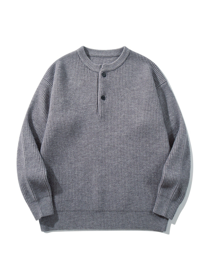 Herren Grobstrick-Henley-Pullover mit halber Knopfleiste und Rippbündchen Echoarchiv
