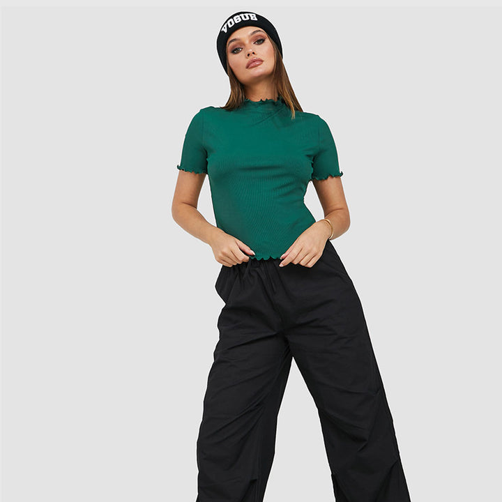 Damen kurzärmliges Ripp-T-Shirt mit lässigem Saum Echo Archiv