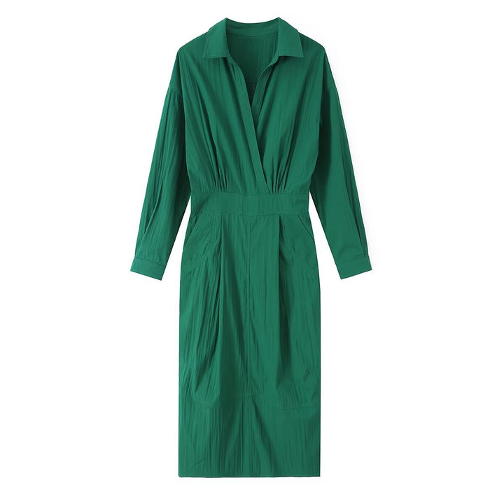 Damen Hemdblusen-Midikleid mit V-Ausschnitt, elastischer Taille und aufgesetzten Taschen Echo Archiv