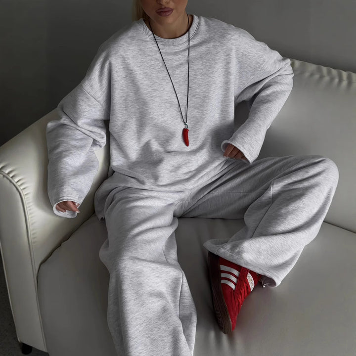 Damen Oversized Loungewear-Set mit Relaxed-Longsleeve und weitem High-Waist-Jogger – Élanora