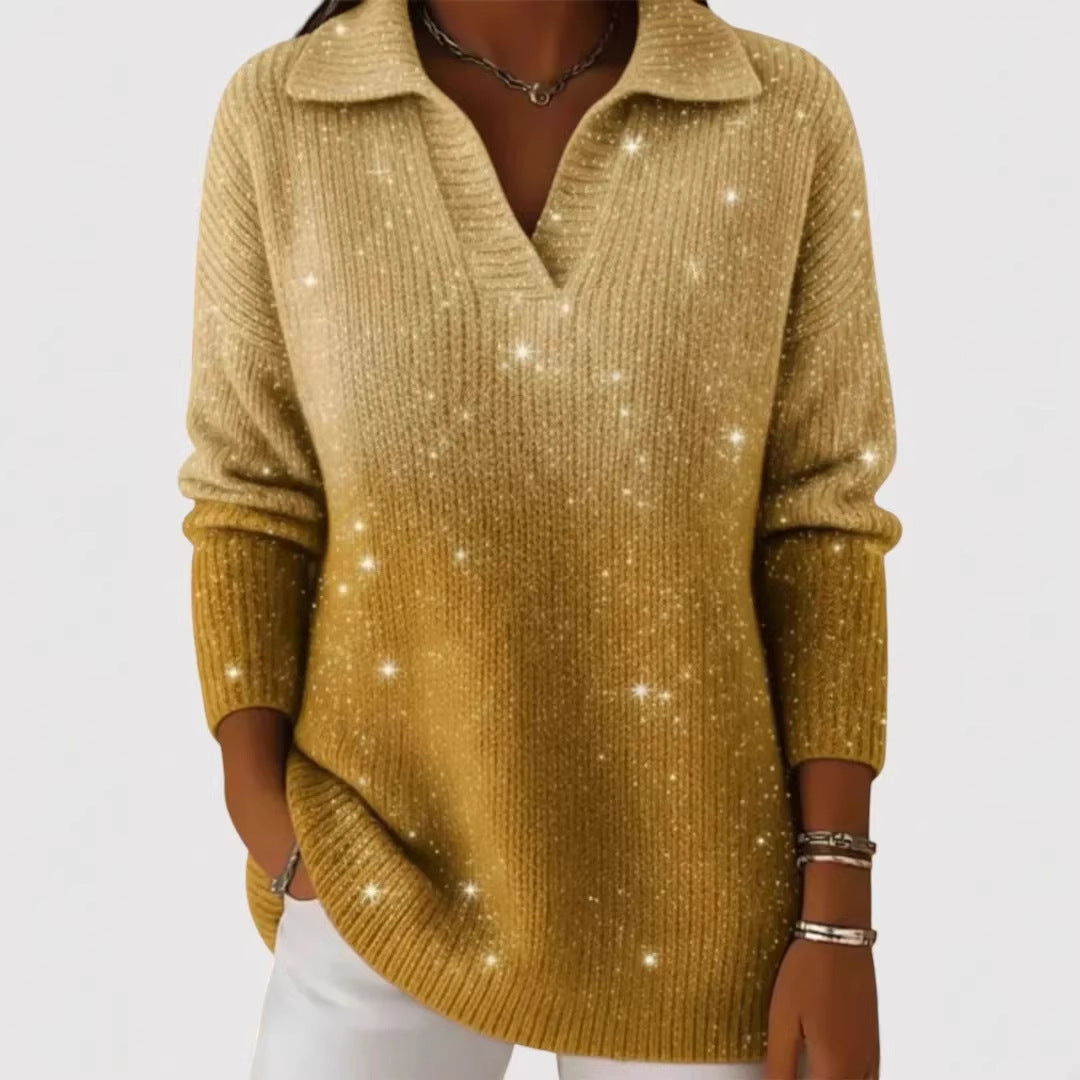 Damen Modischer Strickpullover mit V-Ausschnitt – Mavelle