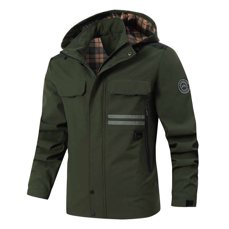 Herren Wasserdichte Fieldjacke mit Kapuze, reflektierenden Streifen und kariertem Innenfutter Echoarchiv