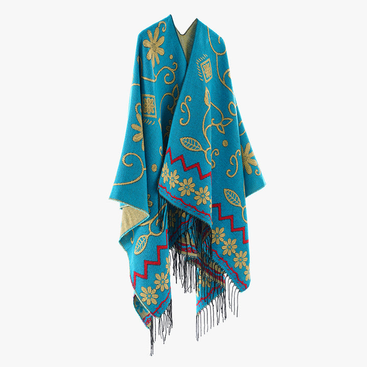 Damen Jacquard Überwurfcape aus feinem Strick mit Paisley-Bordüre Echo Archiv
